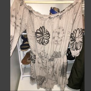 off the shoulder patterned romper